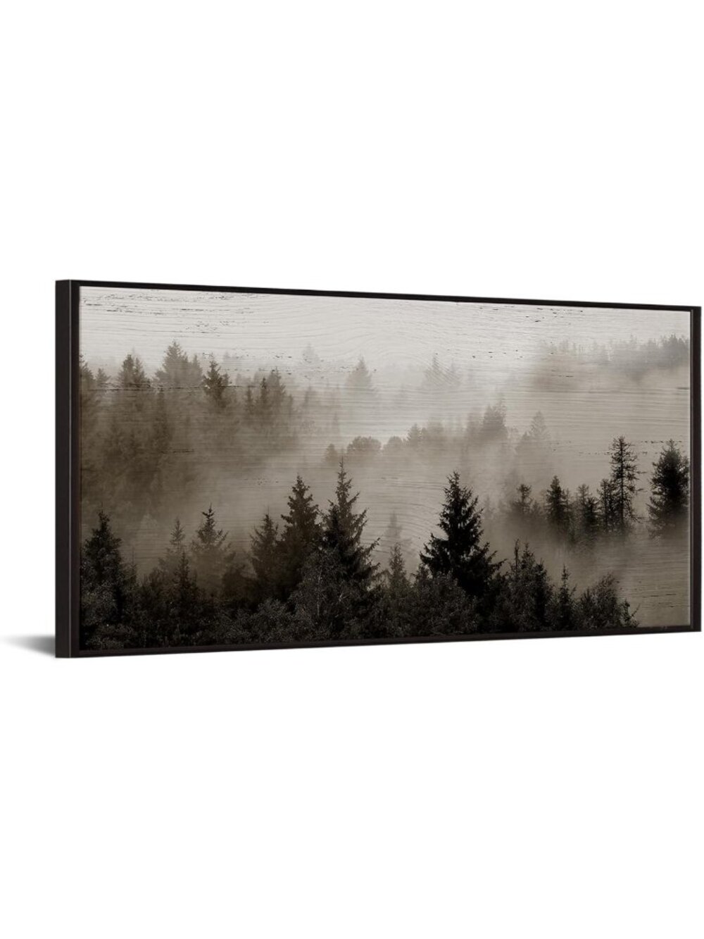 Large Framed Foggy Mountain Canvas Art - 24x48'' Nature Wall Decor for Home